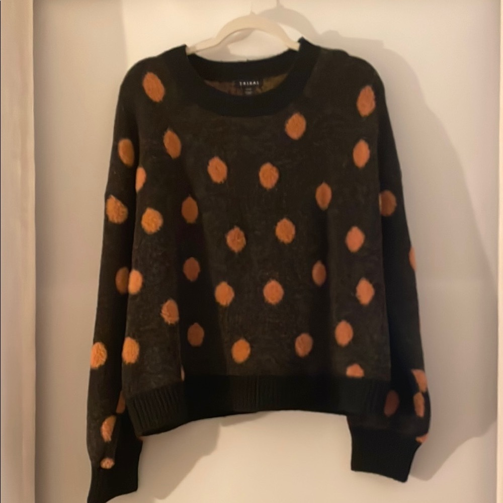 Tribal Black and Orange Polka Dot Sweater